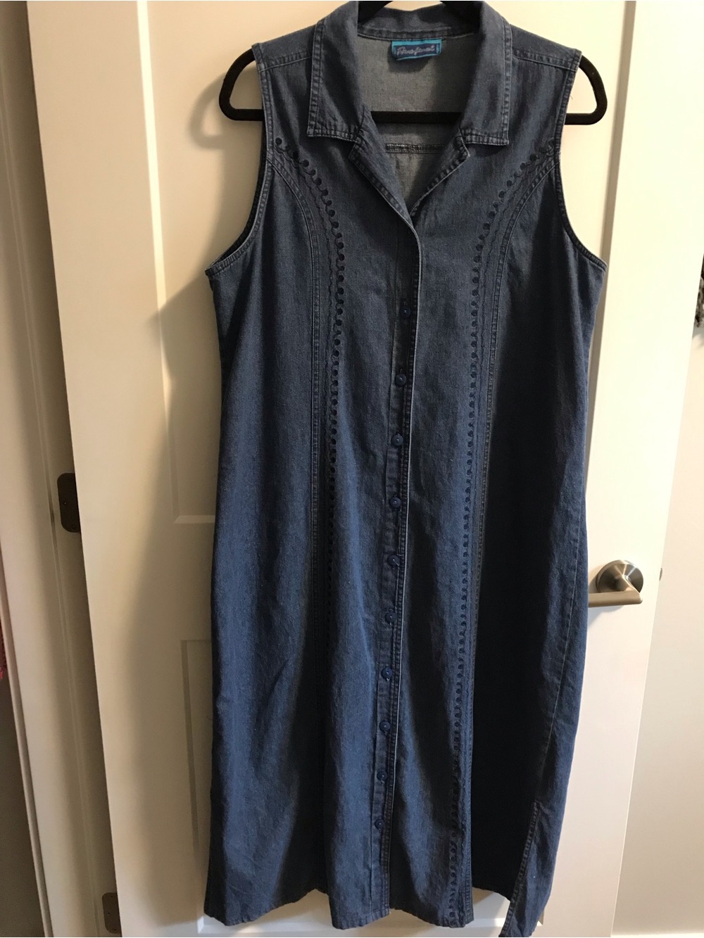 Sleeveless Button-Front Denim Maxi Dress - Blue